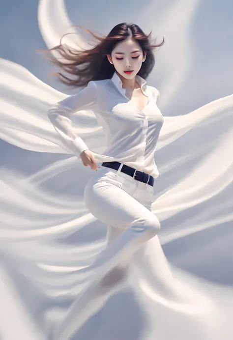 （character idea），（whole body），（Sad handsome chinese dancer dancing），（Wear modern and fashionable white gauze clothing），（Fair and...