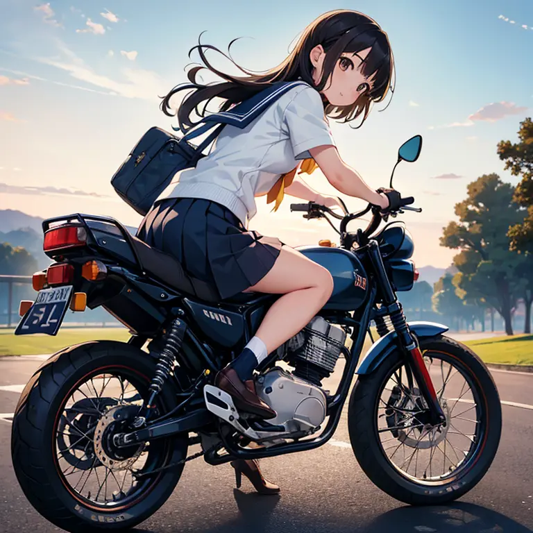 ((masterpiece,highest quality, High resolution)), 1 girl, alone,delivery bikeにまたがっている,High school girl,Super Cub,delivery bike,H...