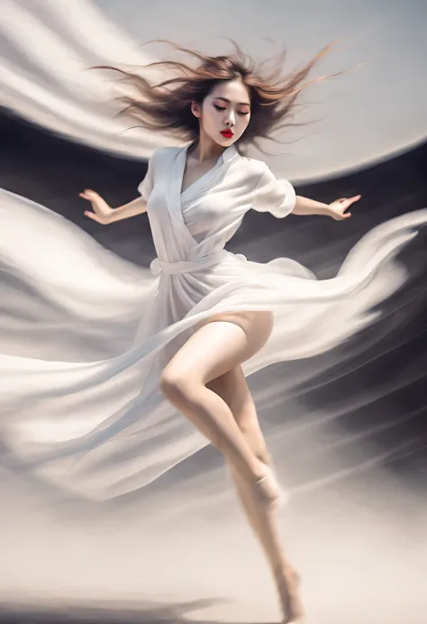 （character idea），（whole body），（Sad handsome chinese dancer dancing），（Wear modern and fashionable white gauze clothing），（Fair and...