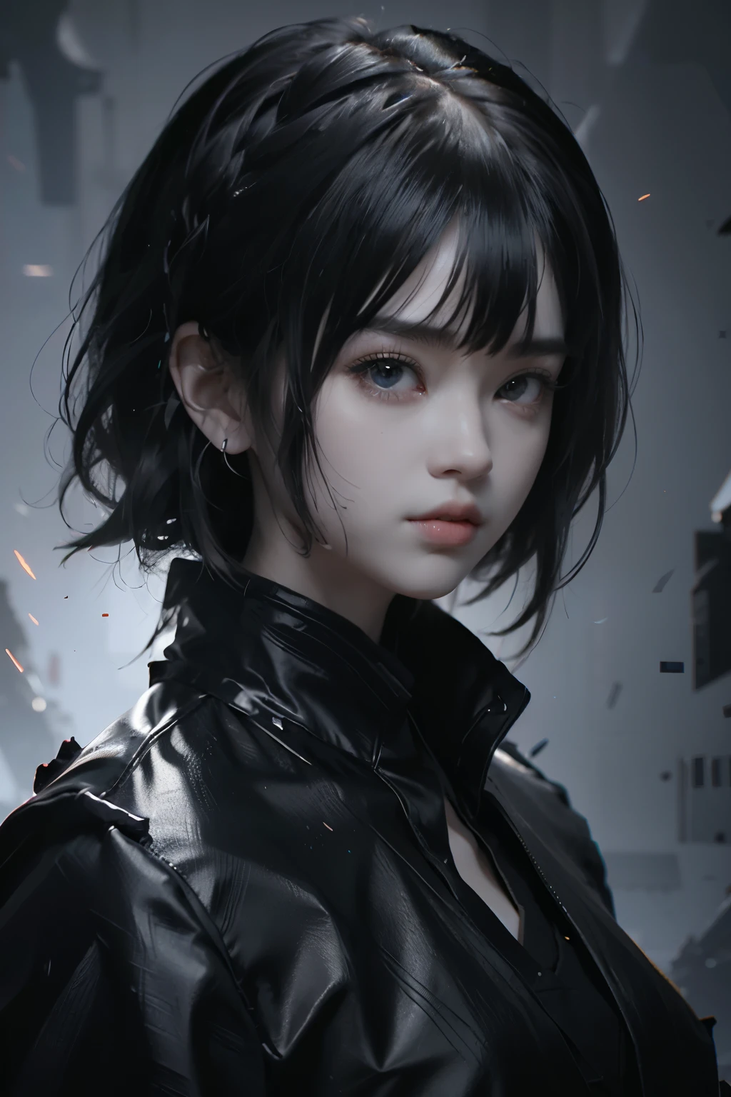 Game art，The best picture quality，Highest resolution，8K，((A bust photograph))，((Portrait))，((Head close-up:1.5))，(Rule of thirds)，Unreal Engine 5 rendering works， (The Girl of the Future)，(Female Warrior)， 22岁少女，(Female hackers)，(Rainbow hair)，(Ancient Oriental hairstyle)，(The pupils of the red eyes)，(A beautiful eye full of detail)，(Big breasts)，(Eye shadow)，优雅迷人，冷漠，((Anger))，(Future style silk combat suit combined with the characteristics of Chinese cheongsam，Joint Armor，There are exquisite Chinese patterns on the clothes，A flash of jewellery)，赛博朋克人物，未来风格， 拍照姿势，城市背景，Movie lights，Ray tracing，Game CG，((3D Unreal Engine))，oc渲染反射纹