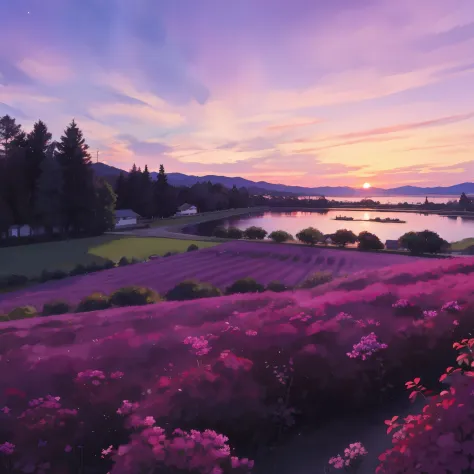 a purple sunset in the distance、haihara