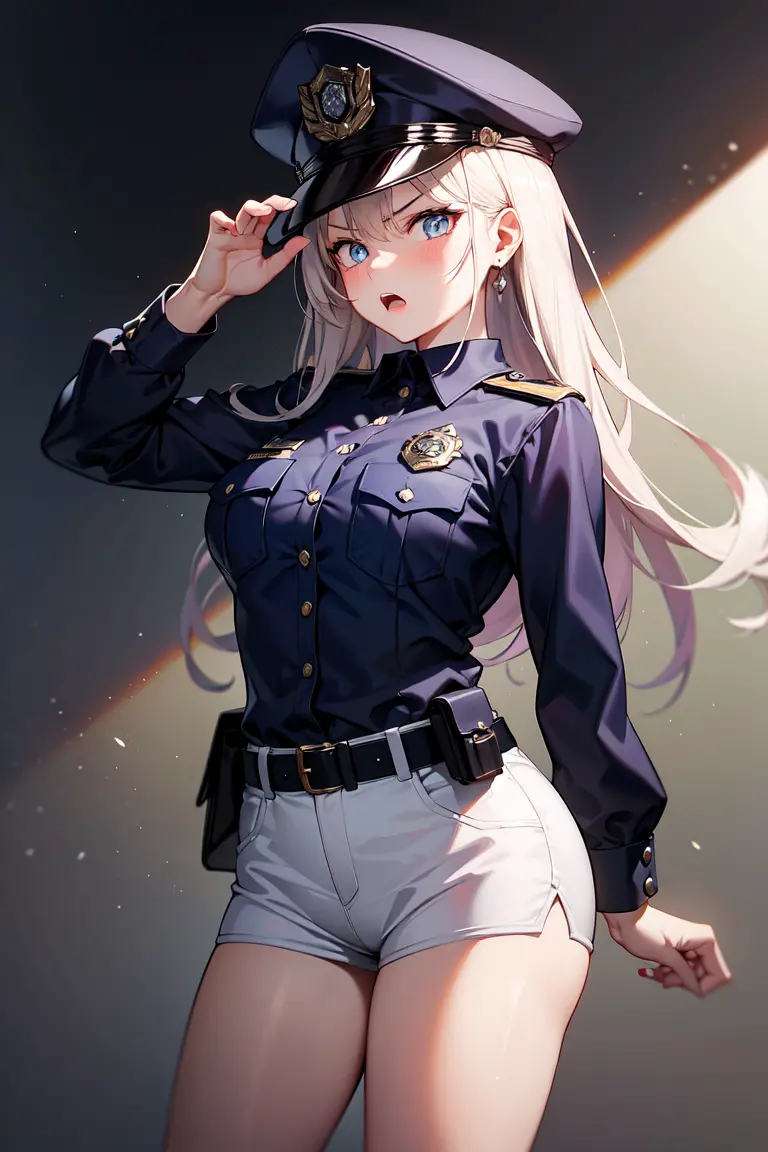 masterpiece, best quality, ultra-detailed, high resolution, absurdres, 1girl, police uniform, angry