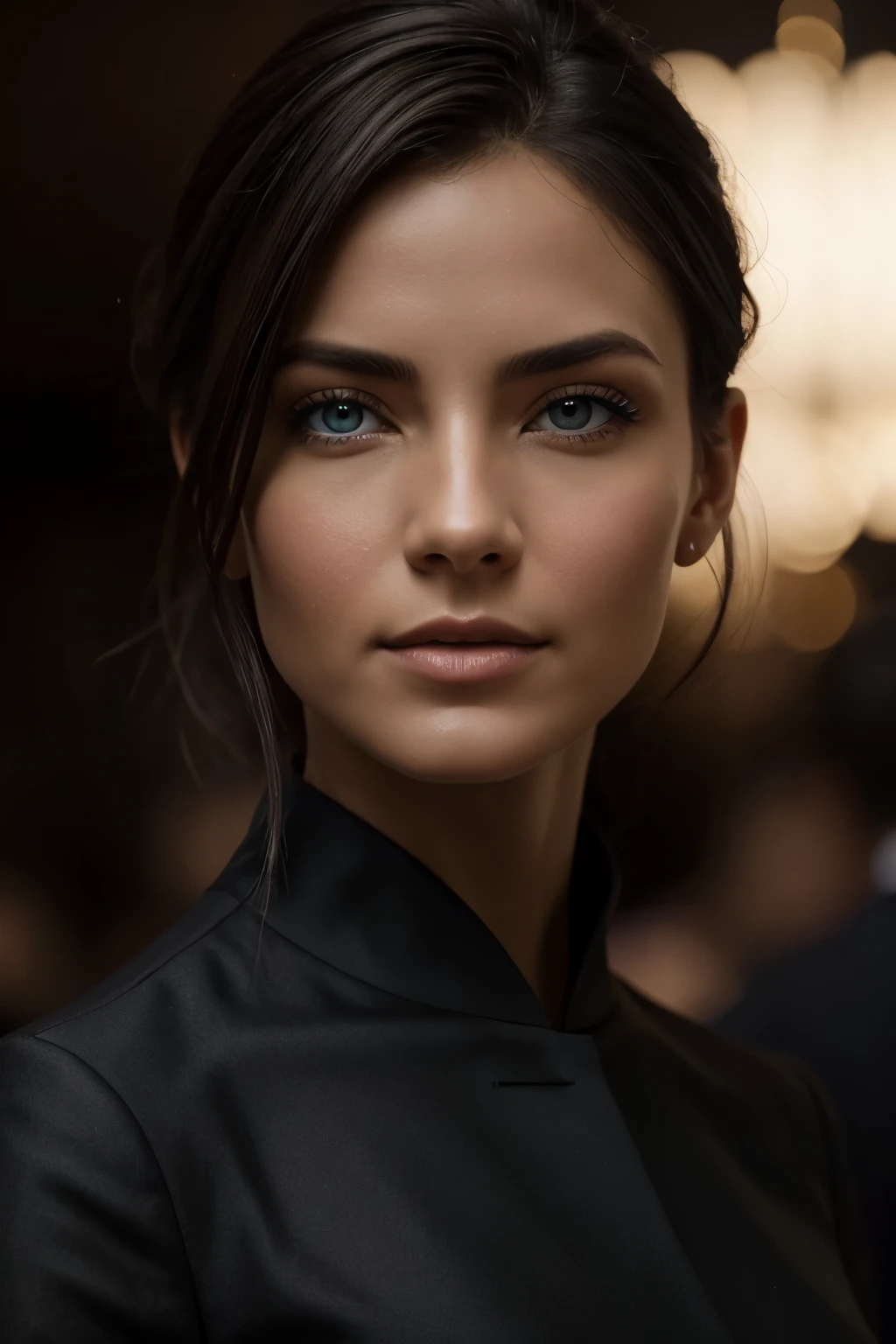 Foto profesional de retrato, (Foto 4K:1.1) acerca de (Jeremy Lipking:0.3), (Anna Dittman:0.3), (Jiner:0.3), (Sharp focus:1.3), Alto detalle, elegante empresaria, Vestido negro revelador, restaurante, cabellos rubios, ojos azules, confiado, Chica en forma, Chica flaca, senos promedio:1.2, anatomie acerca defaite, perfect symmetry:1.2, realista, cara realista:1.2, visage acerca defait, contenido, confiado, muy detallado, and dramatic, cinematic lighting, lighting scene, luces suaves