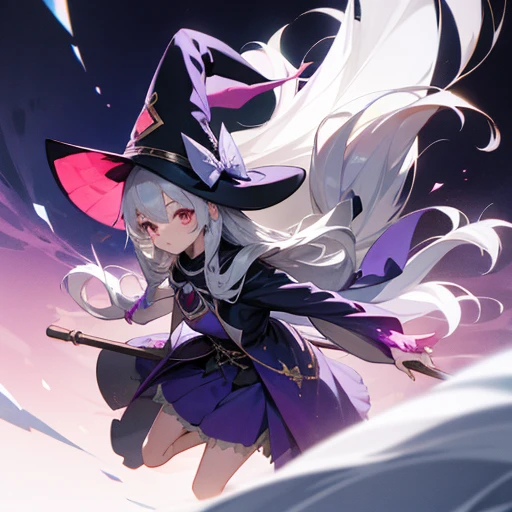 girl with long silver hair、cute、Dressed as a witch