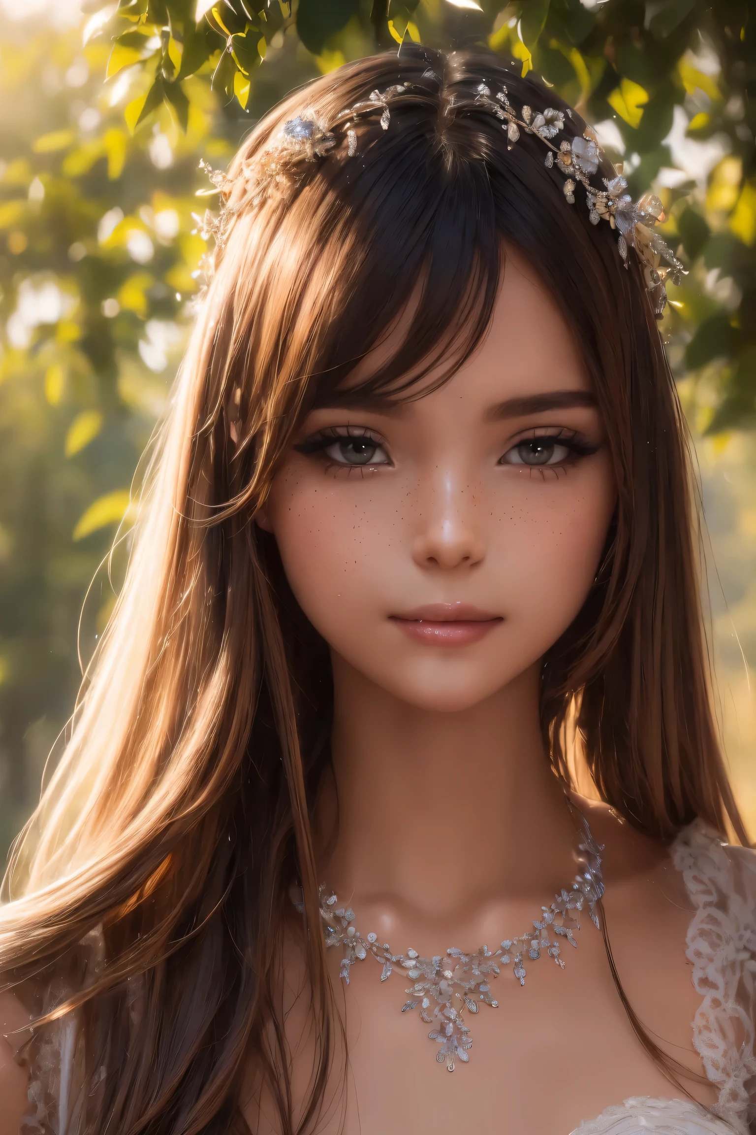 (high quality,4K,8k,high resolution,masterpiece:1.2),Beautiful and delicate eyes,Beautiful and delicate lips,Extremely detailed eyes and face,long eyelashes,(portrait:1.1),Gorgeous,smiling,fashionable,ethereal,Obsessed,fantasy,flowery,fantastic,Beautiful garden setting,soft sunshine,romantic atmosphere,whimsical,Perfectly flowing hair,bright colors,Feminine,fashionable clothing,Loving gaze,Beautiful features,Moderate,beautiful,happiness,[freckle],charming,wonderful,carefree,perfect complexion,divine being