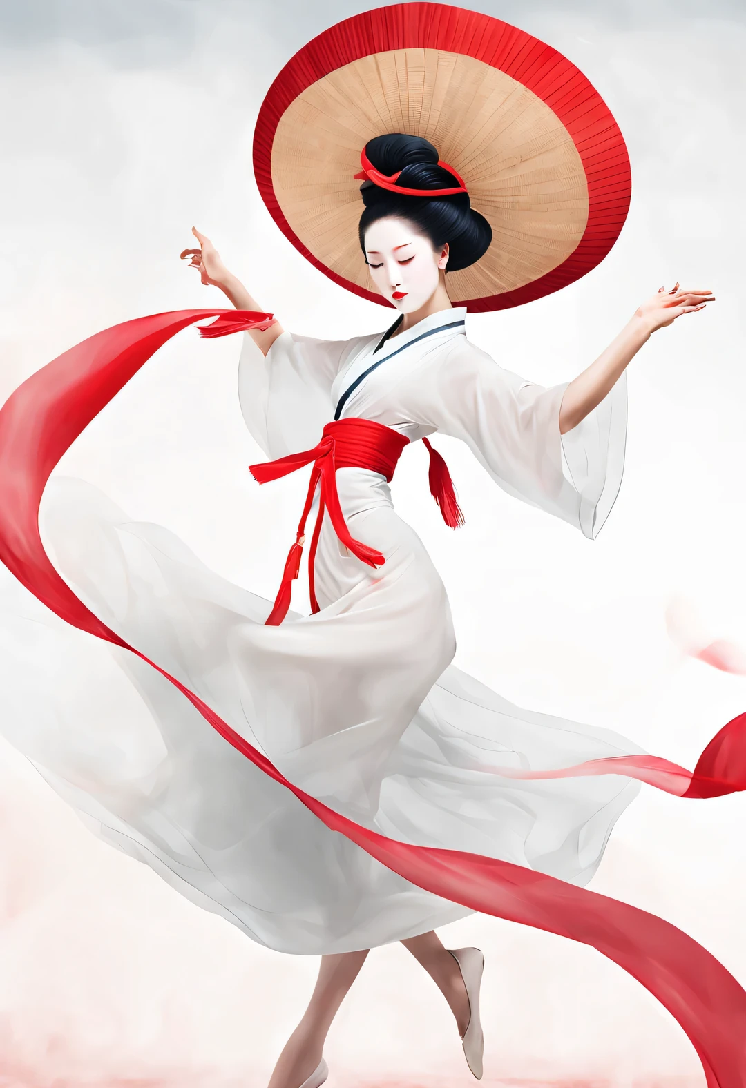 (Art dance poster design), (Half body), (Beautiful and ethereal Chinese dancers dance gracefully), (Wear stylish and modern workplace attire: 0.8), Fair and flawless skin, high nose bridge, (Face covered by big hat: 1.37), bitter, (Limbs are extremely slender and beautiful: 1.1), Exquisite facial features, (empty-handed),
rotating fog, Noble temperament, black and white illustration, Chinese ink painting, black hair, meatball, messy, Proud, Surrealism, contemporary art photography, illustration action painting, abstract expressionism, Pixar, depth of field, motion blur, backlight, Falling shadows, Gradient glow, Scale layers, Start at the bottom, Sony FE General Manager, ultra high definition, masterpiece, Accuracy, textured skin, Super details, high detail, high quality, Award-winning, best quality, Level, 16k,