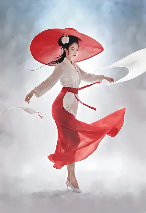  (Half body), (Beautiful and ethereal Chinese dancers dance gracefully), (Wear stylish and modern workplace attire: 0.8), Fair a...