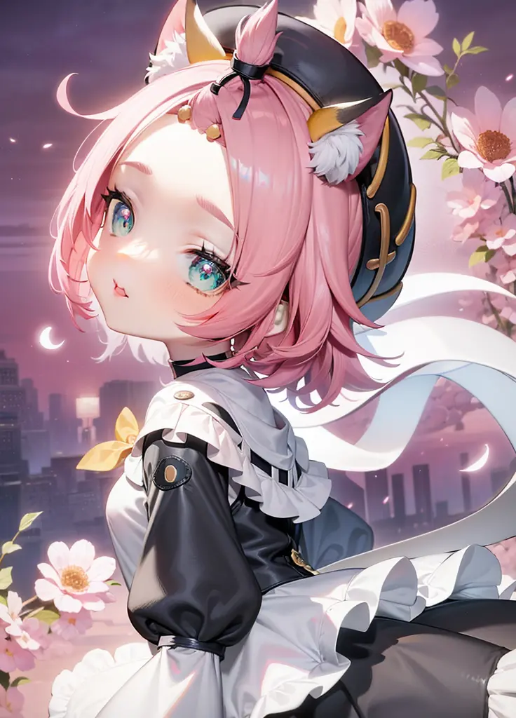 Pink hair, black and white skirt, cat ears anime girl, Best Anime 4K Konachan Wallpapers, Anime visual of a cute girl, splash in...