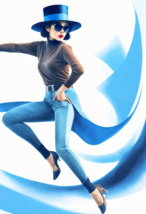 (Modern art dance poster design), (Half-length close-up), (Beautiful Chinese girl dancing in the air), (Wear modern fashionable ...