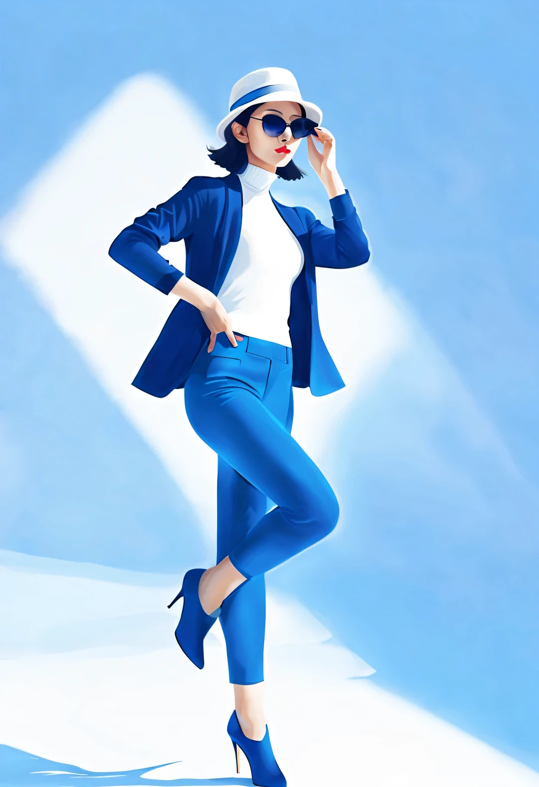 (Modern art dance simple poster design), (Half-length close-up), (Beautiful Chinese girl dancing in the air), (Wearing sunglasses and a hat: 1.2), Mainly cool colors present simple and modern beauty, (An elegant dark blue coat paired with a bright white turtleneck，Exudes a fresh and cold winter atmosphere.)
GUI, (briefcase dance: 0.85), Presenting a classic and fashionable style, Wear modern and stylish winter fashion, Girl fair and flawless smooth skin, high nose bridge, Head up posture, sad yet beautiful, slender figure, Exquisite facial features,
swirling fog illustration, ink painting, black hair, a ball head, Proud, Surrealism, contemporary art photography, action painting illustration, abstract expressionism, Pixar, depth of field, motion blur, backlight, Fall out, decline, Elevation viewing angle, Sony FE General Manager, ultra high definition, masterpiece, Accuracy, textured skin, Super details, high detail, high quality, Award-winning, best quality, Level, 16k, Shot from a bottom-up perspective,