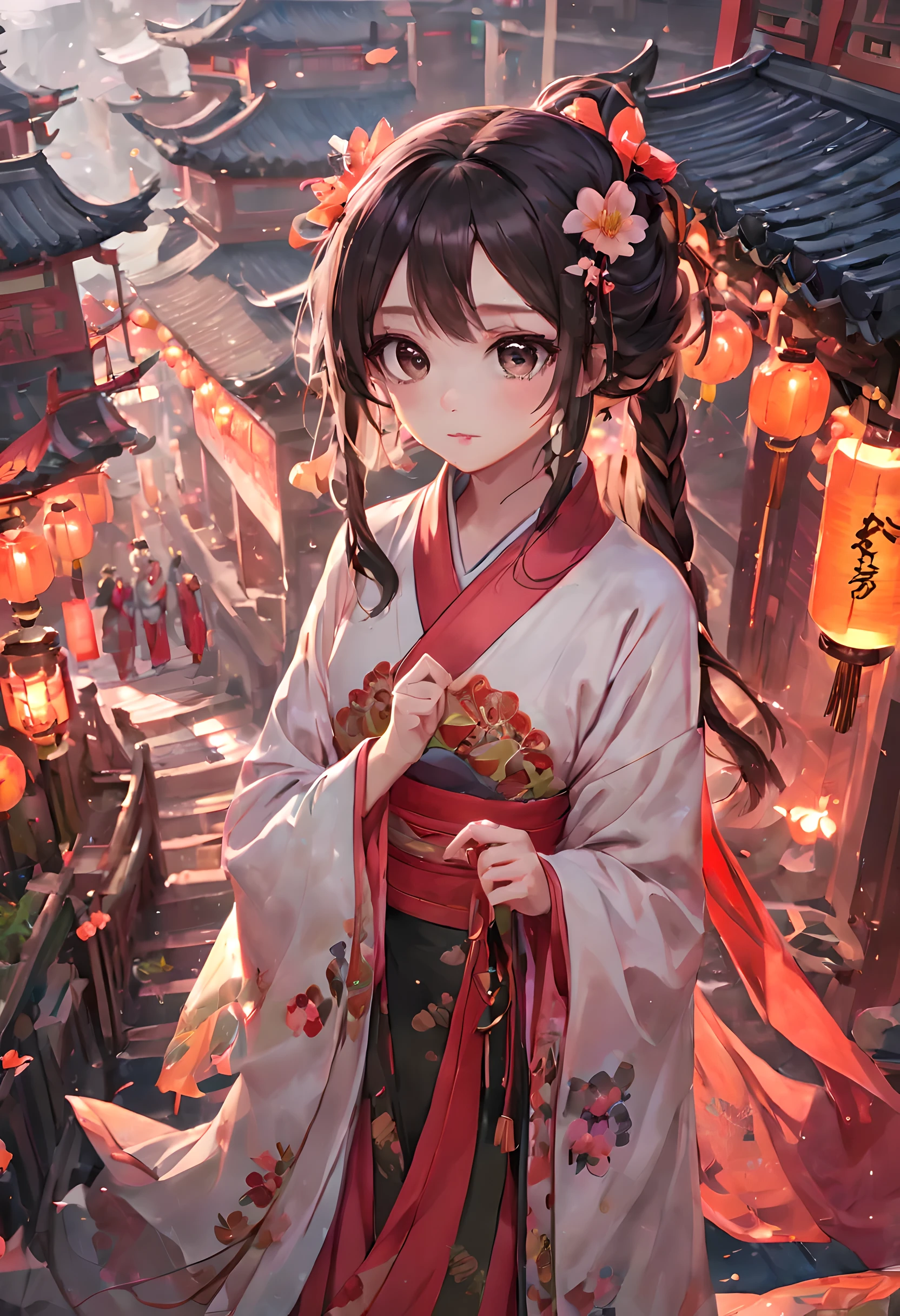 (best quality,masterpiece:1.2),(perfect face:1.5),(Bright Eyes:1.3),Animation scene of a beautiful girl wearing Hanfu walking on a busy street,(Palace and majestic tower atop the waterfall),Taoist,(Detailed Hanfu:1.3),guweiz style artwork, Anime Fantasy Illustration, 2.5d cgi anime fantasy artwork, anime fantasy artwork, anime art wallpaper 4k, anime art wallpaper 4k, anime style 4k, Chinese fantasy, fantasy art style, A beautiful artistic illustration, Anime Fantasy Illustration, beautiful fantasy art