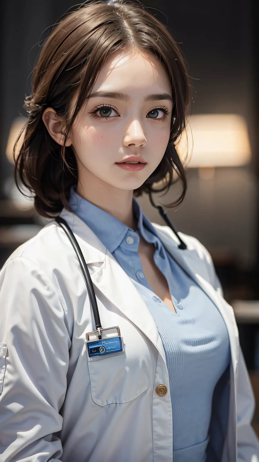 A beautiful female doctor in a professional clinic, (best quality, highres, ultra-detailed), with a crisp white lab coat, stethoscope around her neck, and a warm smile on her face. The doctor has well-defined eyes, a perfectly shaped nose, and luscious lips. Her eyes are captivating and convey confidence and compassion. The clinic is well-lit with natural light streaming in through large windows, creating a serene and inviting atmosphere.

The clinic is equipped with state-of-the-art medical equipment, including a sleek examination table and modern diagnostic instruments. The walls are adorned with informative medical charts and diagrams, providing a sense of knowledge and expertise. The doctor is surrounded by shelves filled with neatly organized medical books, highlighting her dedication to continuous learning and professionalism.

The color palette of the scene is bright and clean, with predominantly white and light blue tones, symbolizing purity and trust. The lighting is carefully balanced to ensure a comfortable and well-lit environment for both the doctor and the patients. The artwork is crafted with meticulous attention to detail, allowing for intricate rendering of the doctor's facial features and the clinic's interior.

The overall style of the artwork is realistic and photo-realistic, with a touch of artistic flair to enhance the visual appeal. The emphasis is on capturing the essence of a dedicated healthcare professional and the importance of providing quality medical care. The artwork exudes professionalism, expertise, and compassion, reflecting the commitment of the doctor to her profession and the well-being of her patients.

