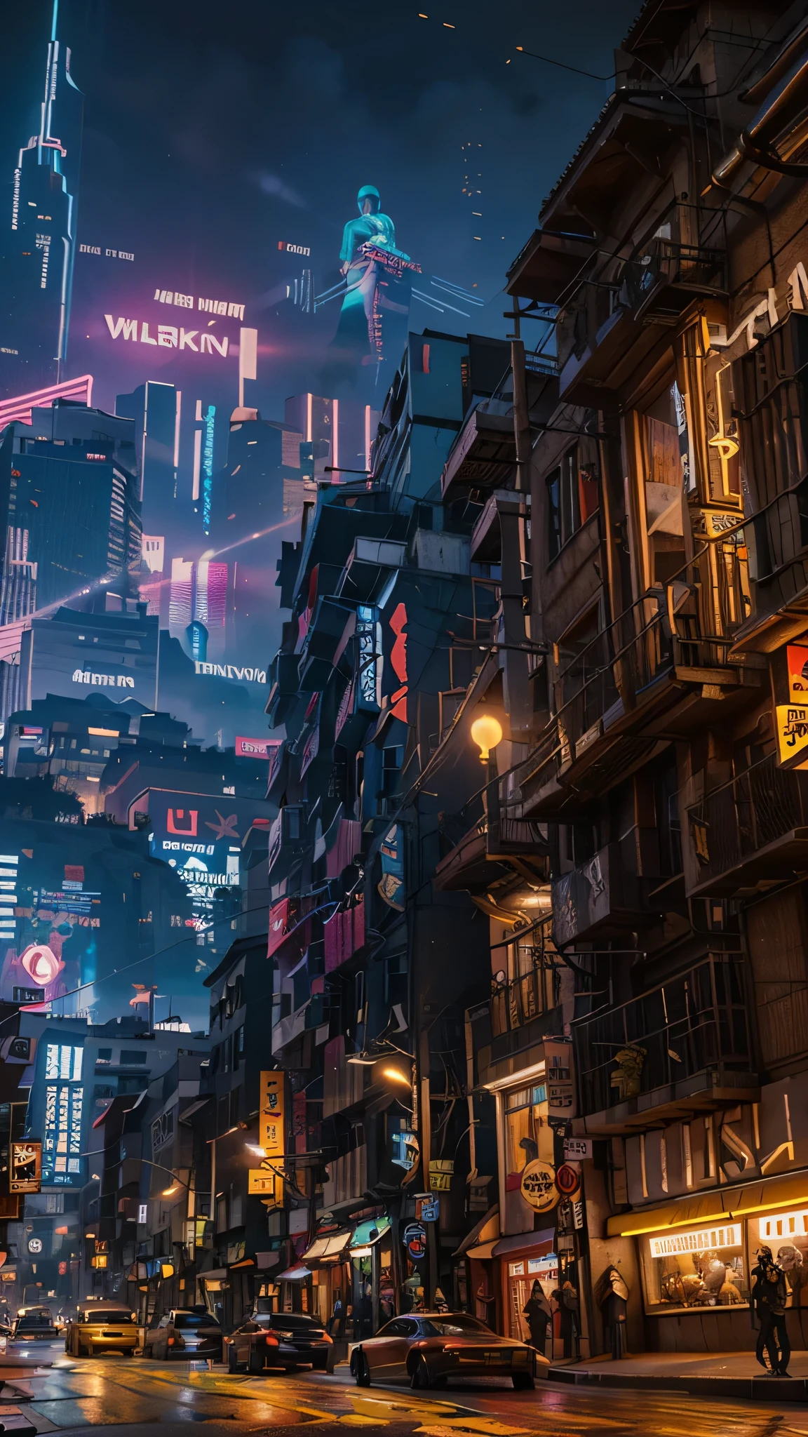 une ville cyberpunk inspirée de "cyberpunk 2077" jeu vidéo, dans le style d&#39;Assassin&#39;s Creed, Bokeh