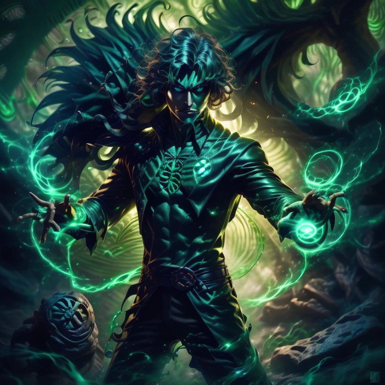 A mystical AztecNativedonning the iconic Green Lantern suit, a vibrant blend of ancient and futuristic elements, surrounded by intricately designed temples and lush jungle foliage. His emerald green eyes gleam with an otherworldly power, radiating energy that illuminates the detailed and richly textured environment. The suit's power ring is prominently displayed on his left hand, emitting a soft yet intense green glow.

This highly detailed and realistic depiction of the AztecNativeGreenLantern is brought to life in stunning 8k resolution, the natural colors and intricate details of his suit and the jungle environment dramatically enhanced. His