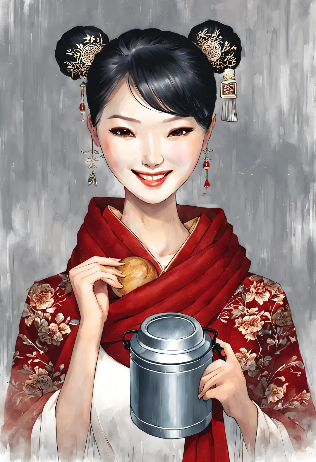 (現代アートとファッションキャラクターデザイン), 非常に統一されたCG, (ハーフサイズのクローズアップ), (保温弁当箱を持って優しく微笑む美しい中国の女の子: 1.37), (幅広の赤いウールのスカーフを巻いて: 1.0), (大きなサングラスとお団子ヘア: 0.95), クラシックとモダンの調和のとれた組み合わせ, (濃紺のセーターとジーンズ: 0.68), モダンでスタイリッシュな服, 優雅, 色白で完璧な滑らかな肌を持つ女の子, 高い鼻梁, 頭を上げた姿勢, 悲しいけれど美しい, 細身の体型, 絶妙な顔立ち, 渦巻く霧のイラスト, 水墨画, 黒髪, ミートボールヘッド, 誇りに思う, シュルレアリスム, 現代アート写真, アクションペインティングイラスト, 抽象表現主義, ピクサー, 被写界深度, モーションブラー, バックライト, 放射線, 衰退, ヘッドアップ角度, ソニーFEゼネラルマネージャー, 超高解像度, 傑作, 正確な, キメのある肌, スーパー詳細, 細部までこだわった, 高品質, 受賞歴のある, 最高品質, レベル, 16k, 下から見上げた視点で撮影, ユーモア,