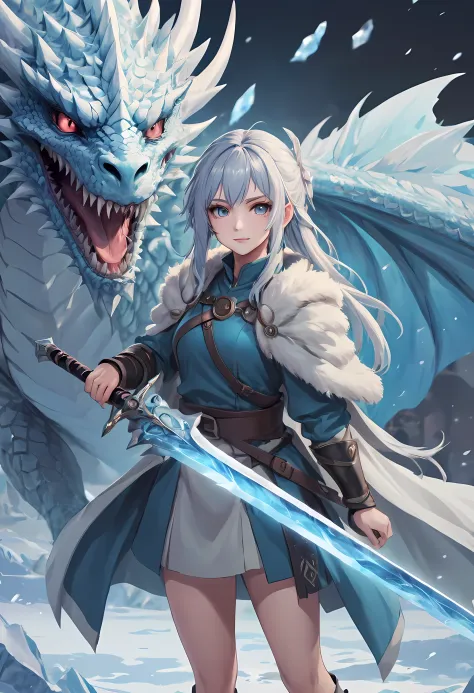 best quality,masterpiece,(Very detailed:1.2),(perfect face:1.3),拿着冰frost sword的漂亮女孩, with ice dragon,Valkyrie in the Art of Demo...