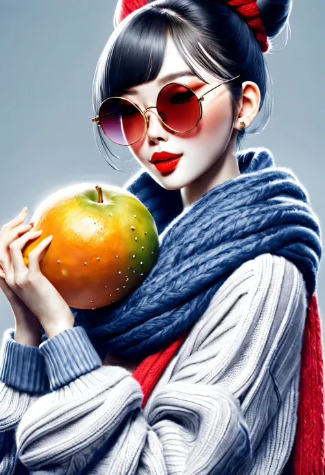 (Modern art fashion character design), Very unified CG, (Half-length close-up), Snowy background,
(A beautiful Chinese girl hold...