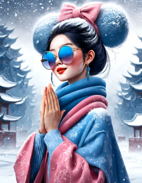 (Modern art fashion character design), Very unified CG, (Half-length close-up), falling snow background, snowfall,
(a beautiful ...