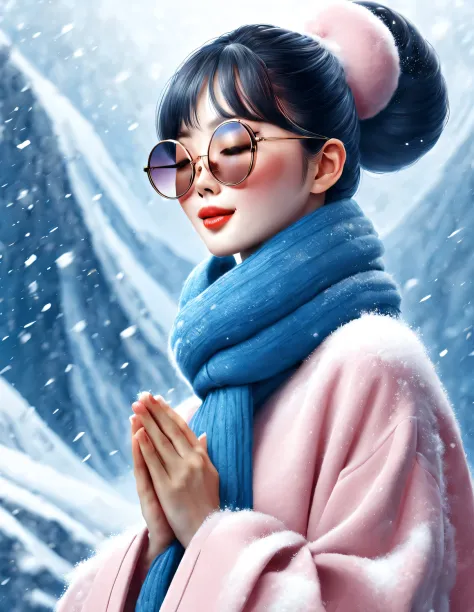 (Modern art fashion character design), Very unified CG, (Half-length close-up), falling snow background, snowfall,
(a beautiful ...