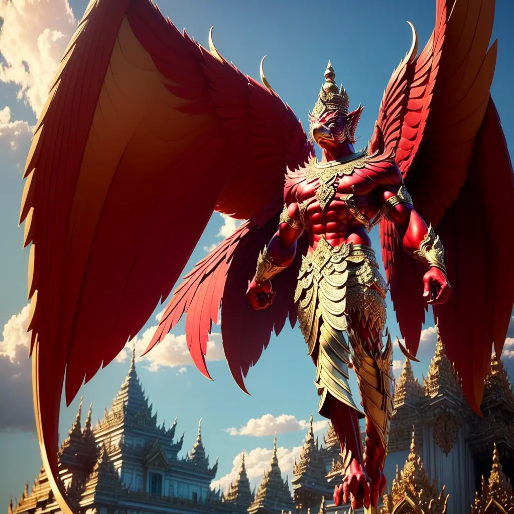 (Garuda 1) Red eyes, muscular body. Best anatomy: Red-skinned Garuda. Red-haired Garuda. Large, outstretched, red-winged Garuda....