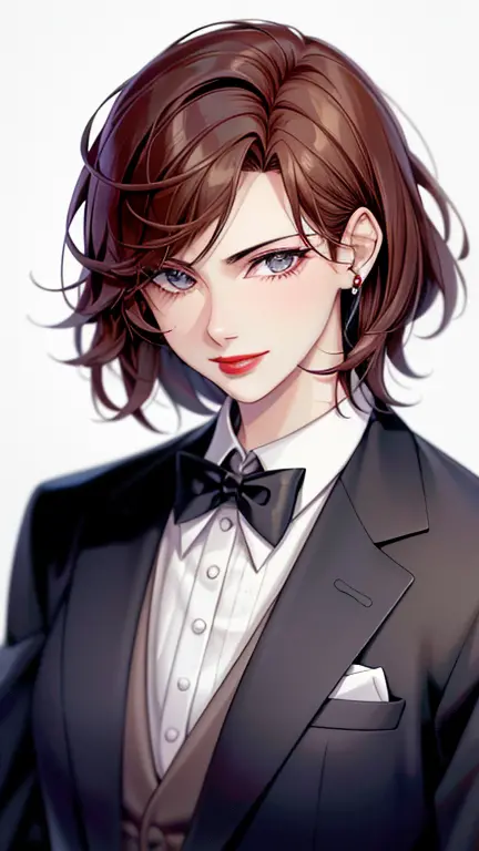 (masterpiece, highest quality:1.2),detailed face, fine eyes, short hair,elegant woman,red lipstick,fit the body,Formal suit,extr...