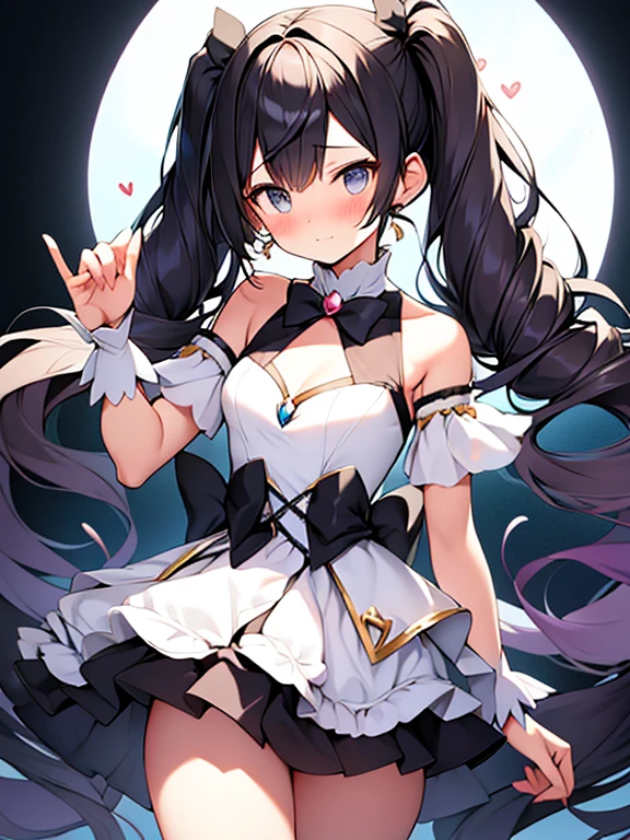 gentle toned magical girl with messy black twintail hair