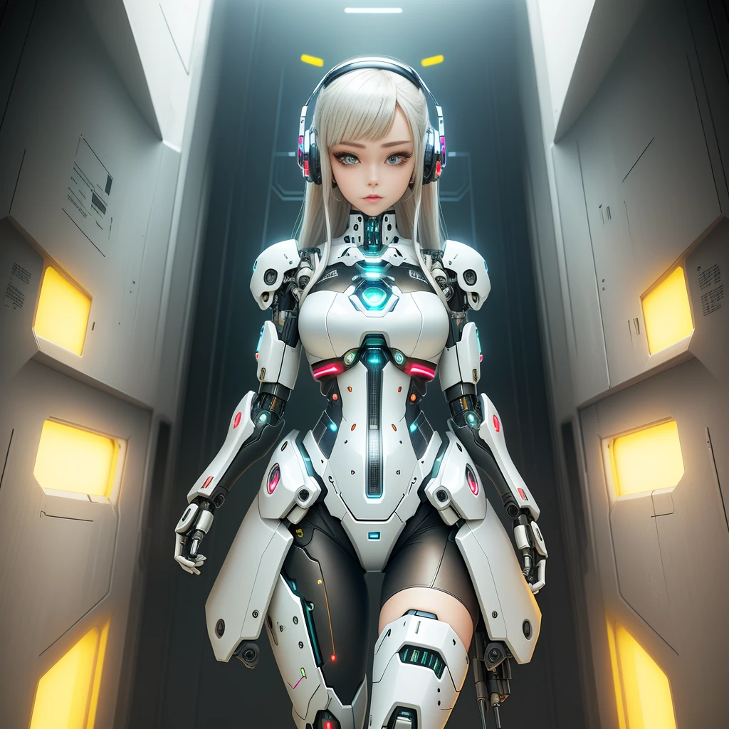 Futuristic woman wearing headphones, cute cyborg girl, beautiful girl cyborg, cyborg girl, cyberpunk anime girl mecha, perfect anime cyborg woman, beautiful white girl cyborg, （（（Cyborg - Girl）））, perfect android girl, digital cyberpunk anime art, young female cyborg, perfect cyborg woman, beautiful robot character design, beautiful cyborg girl, Beautiful and attractive female cyborg