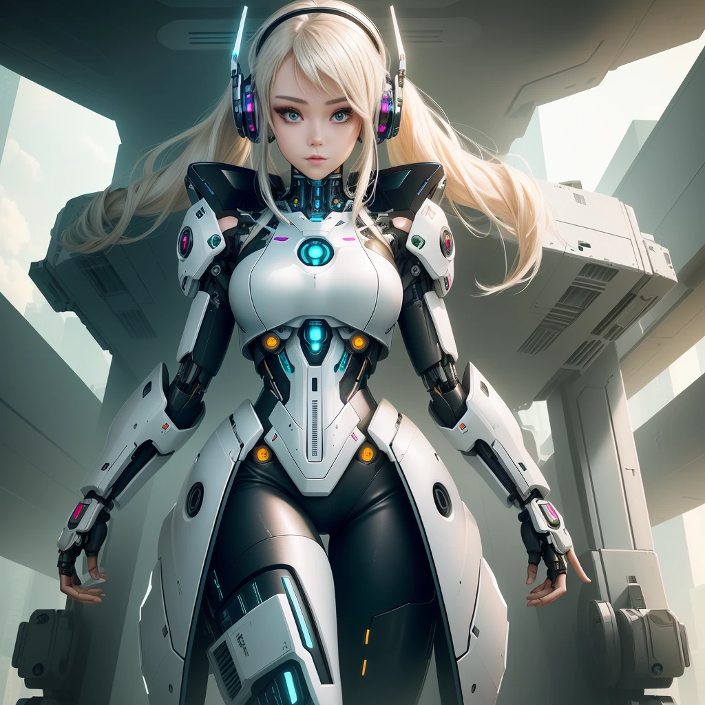 Futuristic woman wearing headphones, cute cyborg girl, beautiful girl cyborg, cyborg girl, cyberpunk anime girl mecha, perfect anime cyborg woman, beautiful white girl cyborg, （（（Cyborg - Girl）））, perfect android girl, digital cyberpunk anime art, young female cyborg, perfect cyborg woman, beautiful robot character design, beautiful cyborg girl, Beautiful and attractive female cyborg