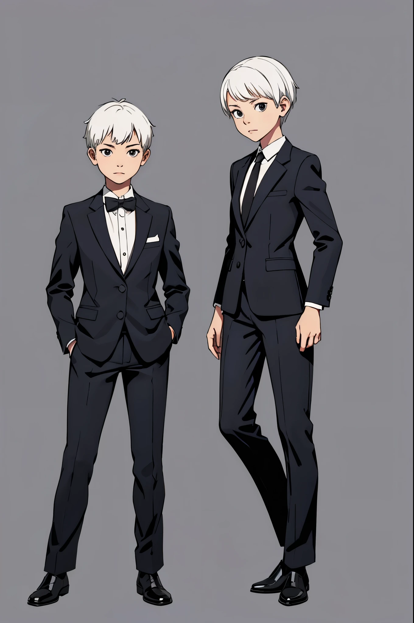 A couple of anime characters in suits standing next to each other - SeaArt  AI