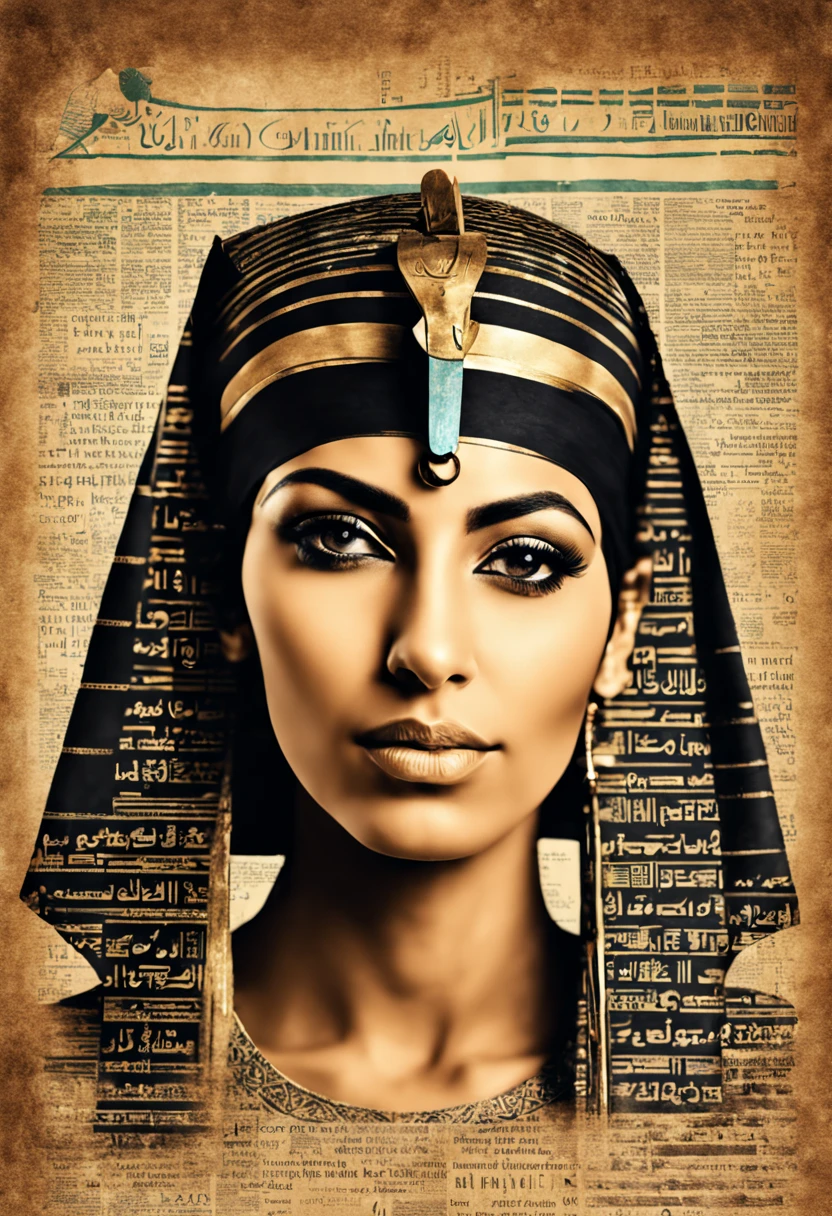Portrait of a egyptian woman with typography Photoshop effect, newspaper effect