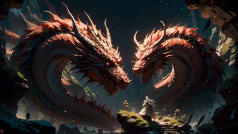 (masterpiece:1.4), extreamly detailed, perfect quality, dark fantasy,red and white colours, fantasy chinese dragon, red scales, ...