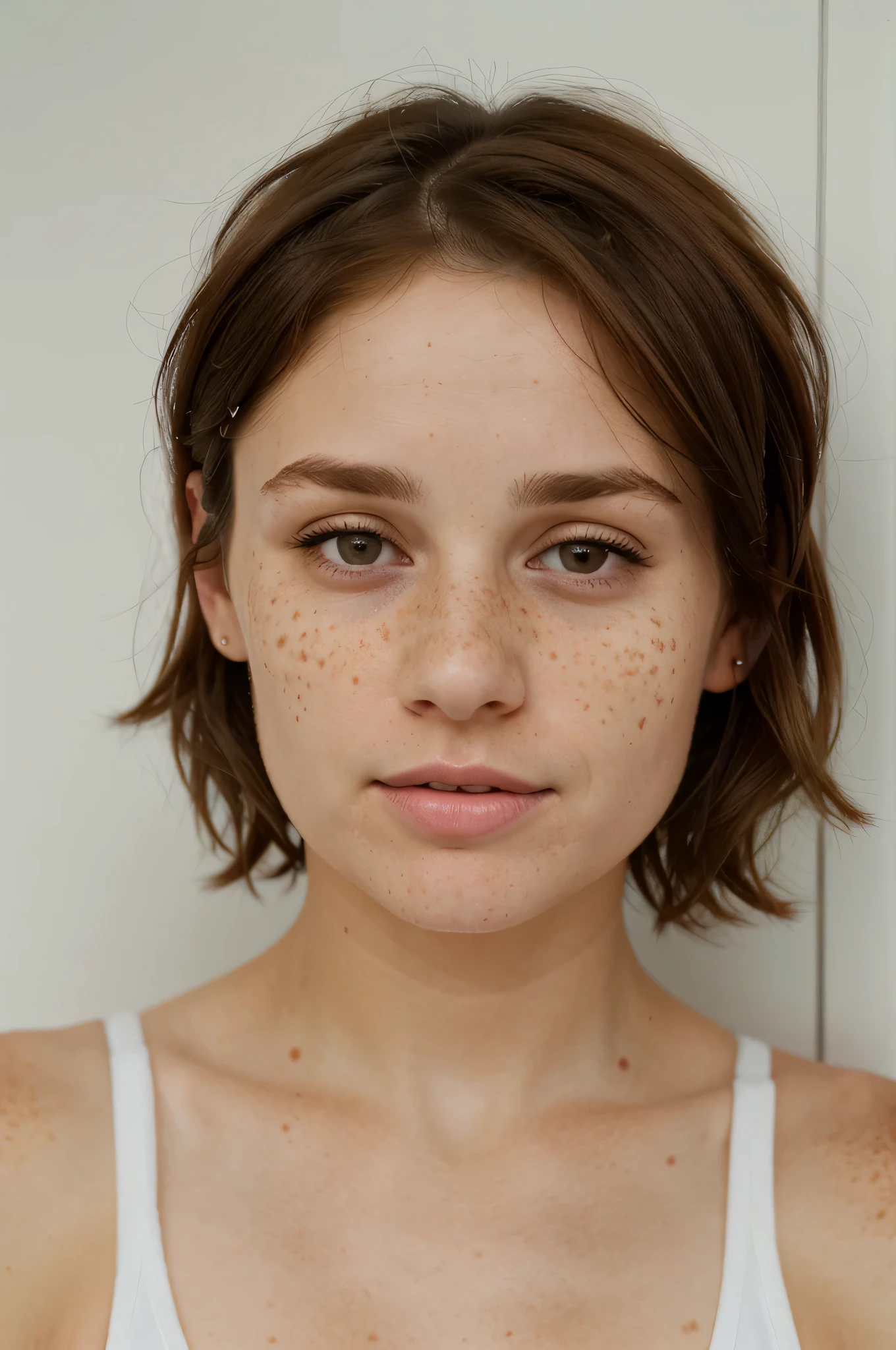 A close up of a woman with freckles on her face - SeaArt AI