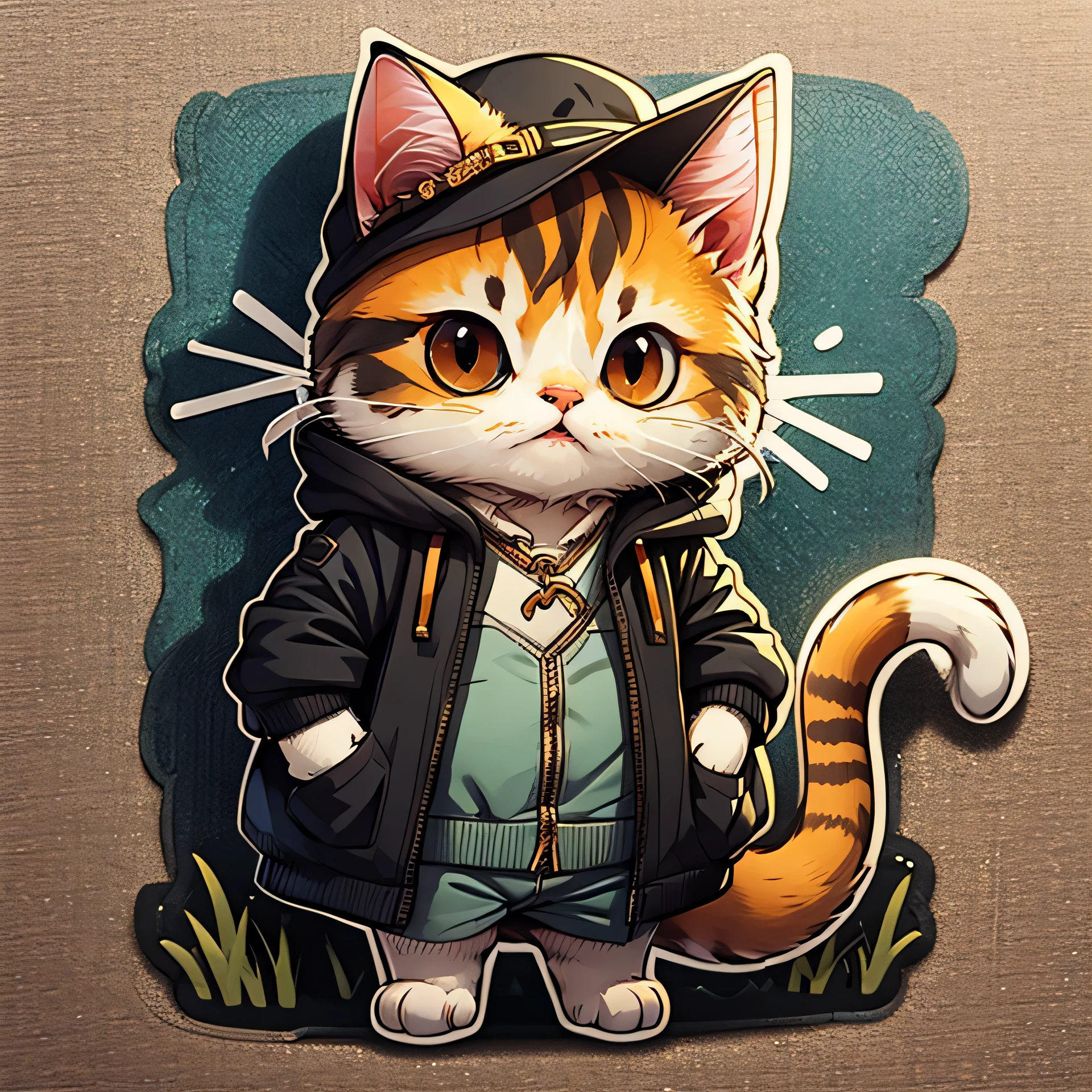 마법사 복장을 한 고양이의 귀여운 만화 스티커