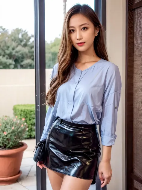 4lex1a, high quality,4k, blue shirt, black skirt,