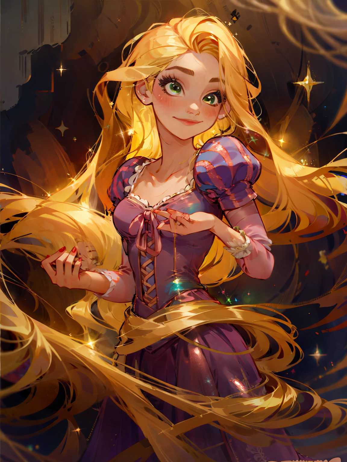 bioluminescent shiny glow, beautiful girl in flowing ballgown dress, galaxy style dress, galaxy glow, sparkling, ethereal, fluffy flowing hair, silky glistening iridescent ash hair, 