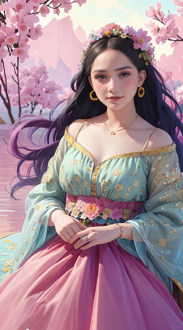 1girl in a masterpiece, top-quality, official art, beautifully aesthetic: 1.2, highlighting her upper body. The girl is surrounded by 1 flower, creating a highly detailed, colorfully vibrant scene. The artwork showcases the beauty of fractal art: 1.3 in the most intricate and detailed manner possible.