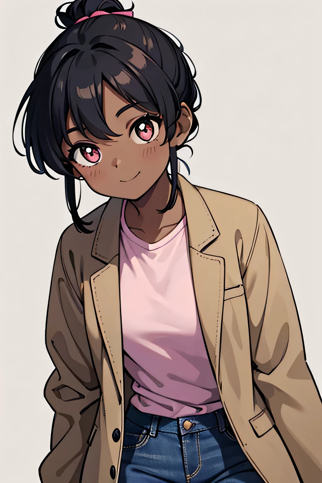 Anime girl with black hair and pink shirt and jacket - SeaArt AI