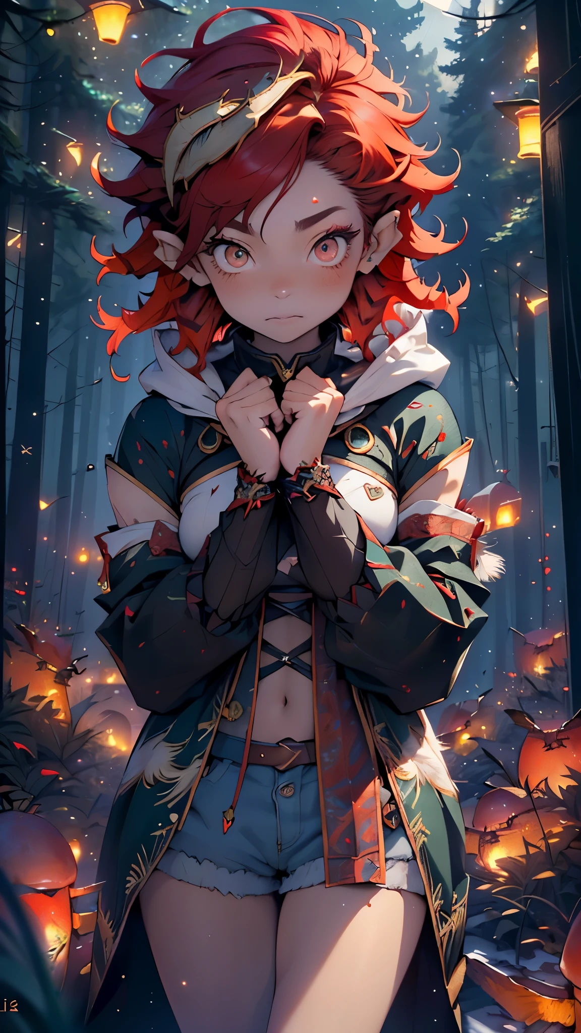 cute loli elf,(((little loli,tiny little body,little))),(((6 years old))),((anime elf loli with extremely cute and beautiful red hair)), (((elf))), (((elf ears))),

(((flat chest))),((((red hair:1.35,short red hair,(wild short hair:1.5),((hair over eyes:1.3)),colored inner hair,ear breathing)))),(((red_eyes:1.3))),intricate eyes,beautiful detailed eyes,symmetrical eyes,big eyes:1.5,(((lustrous skin:1.5,bright skin: 1.5,skin tanned,shiny skin,very shiny skin,shiny body,plastic glitter skin,exaggerated shiny skin,illuminated skin))),(delicate detailed fingers,detailed body,(detailed face)),

cute,slutty,erotic,daring,((nsfw)),

revealing clothing,show skin,(((Hooded feathers coat, red feathers coat set, wear a feathers coat: 1.3,red winter coat))),((bare legs)), (half-naked, scantily clad),(((intricate outfit,intricate clothes,embroidered outfit,ornate outfit,embroidered clothes,ornate clothes))),

(dynamic pose:1.0),embarrassed,(centered,scale to fit dimensions,Rule of thirds),

((((many fireflies,fireflies,glowing fireflies,fireflies in the background)))),

((eagles flying in the background:1.5)),((snowy pine forest at night)),with dark stormy clouds,winter,scenery:1.25,intricate scenery,((snow forest background)),Christmas tree,

(Glossy winter ornaments),highres,sharp focus,(ultra detailed,extremely detailed),(photorealistic artwork:1.37),(extremely detailed CG unity 8k wallpaper),(((vibrant colors,vibrant theme))),(intricate),(masterpiece),(best quality),
