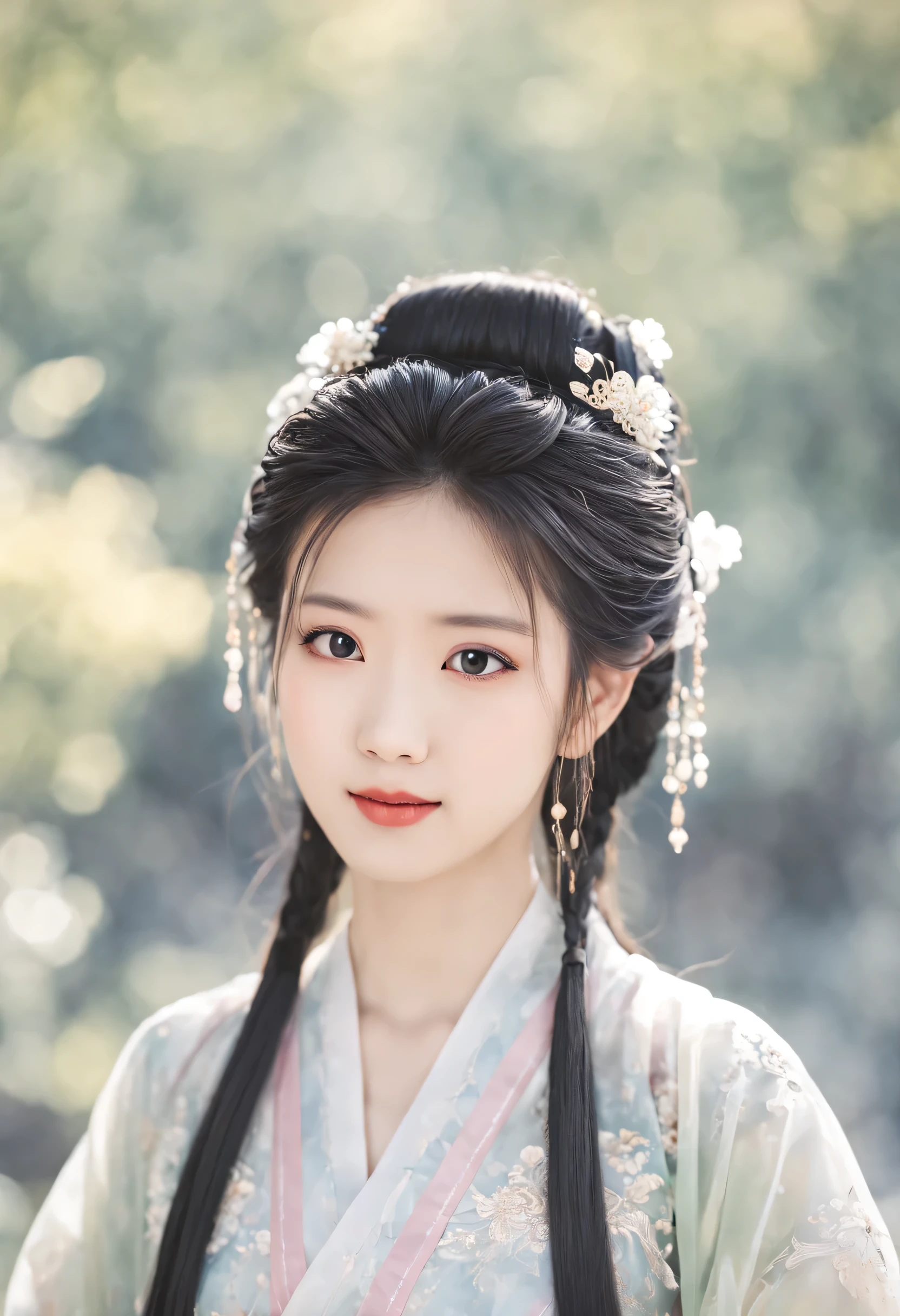 girl,hanfu, perfect quality, clear focus (clutter - home: 0.8), (masterpiece: 1.2) (actual: 1.2) (Bokeh) (best quality) (delicate skin: 1.3) (intricate details) (8k) (delicate eyes) (sharp focus), (happy)