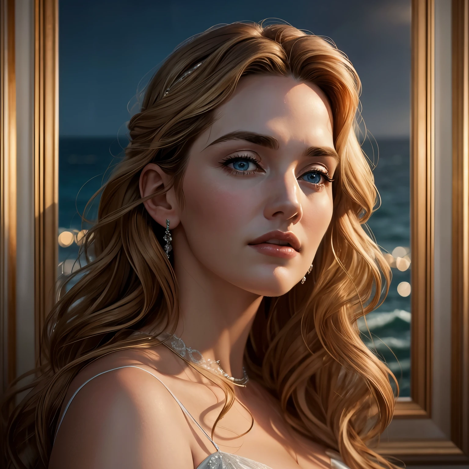 A close up of a woman with long hair and a necklace - SeaArt AI