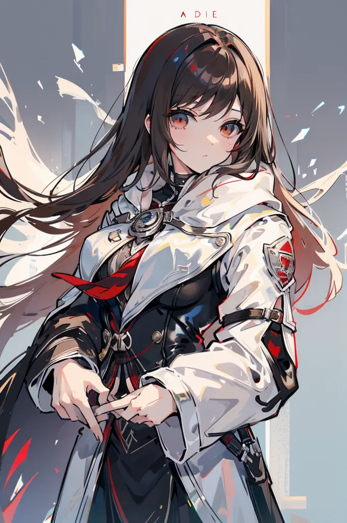 moe anime illustration、high resolution、female bitch assassin、brown hair、white robes、black latex bodysuit、assassins creed syndica...