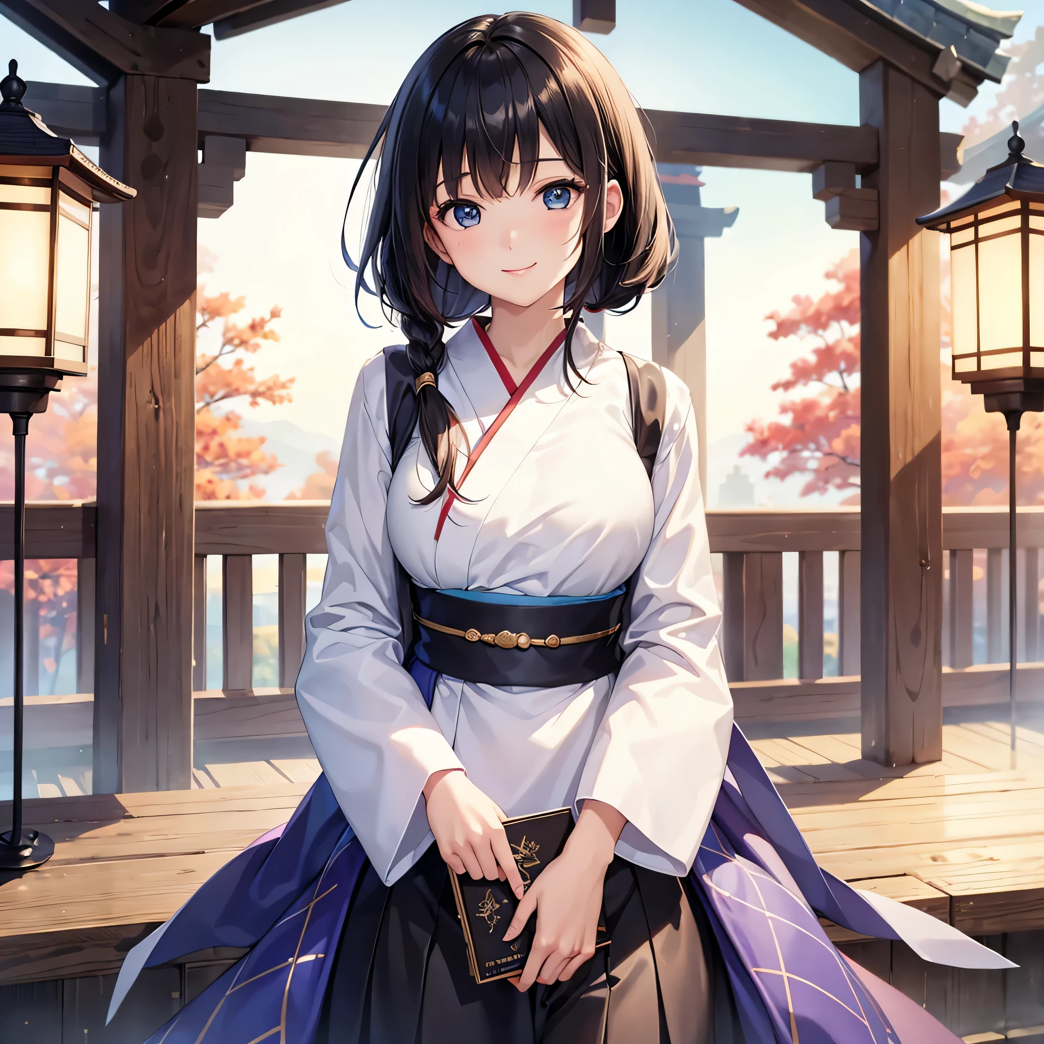 Anime girl in a kimono outfit standing on a wooden platform - SeaArt AI