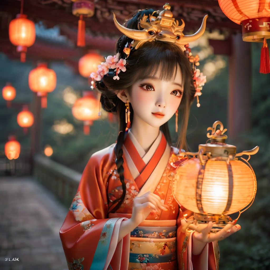 （best quality，8k，high resolution，masterpiece:1.2），Super fine，UHD，Studio lighting，Super fine油画，sharp focus，Physically based rendering，Extremely detailed description，major，bright colors，Bokeh，Delicate eyes，beautiful long eyelashes，beautiful detailed lips，一个joy喜庆的场景，其中一个可like活泼的 5 岁ChinaPrincess，长长的黑发穿着华丽的ChinaTradition服饰，拥抱着一只蓬松质地的mythChina小飞龙和鳞片。Both slept peacefully。背景以festival装饰为衬托，例如lantern、彩色Width和象征celebrate和幸福的ChinaTradition图案。这个场景捕捉到一种joy和喜庆的感觉，让Princess和龙之间的情感更加可like和神奇。Ancient culture，China主题，China图案，China风格，girl，Princess，baby dragon，myth生物，legendary，可like，harmonious，lantern，Width，decoration，myth，fairy tale，East，Energetic，hapiness，festival，celebrate，holiday，Tradition，childhood，naïve，like，link，China，empire，palace，peaceful，tranquillity，magic，Miracle，joy，，soft light，warm tones，rich colors