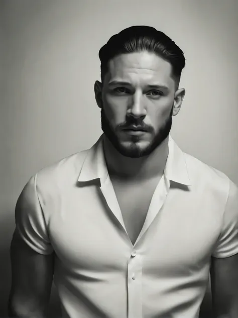 (black-and-white close-up of head) Tom Hardy, a 20-year-old boy, His ...