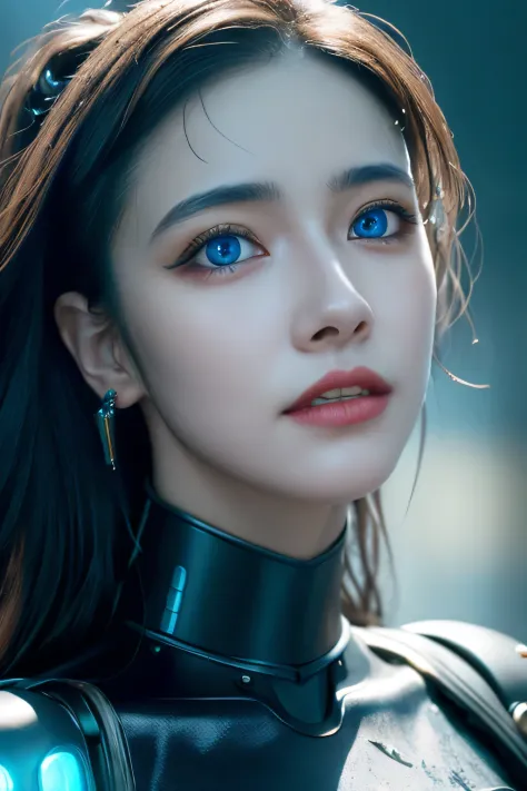 (Physically based rendering, photography extreme close-up ratio) Cyberpunk starring Rachel Hurtwood《When the war begins tomorrow》,  (sharp looking blue eyes:1.4) cybernetics, Human-machine integration, dystopiann, There is an opportunity to meet the labor,...