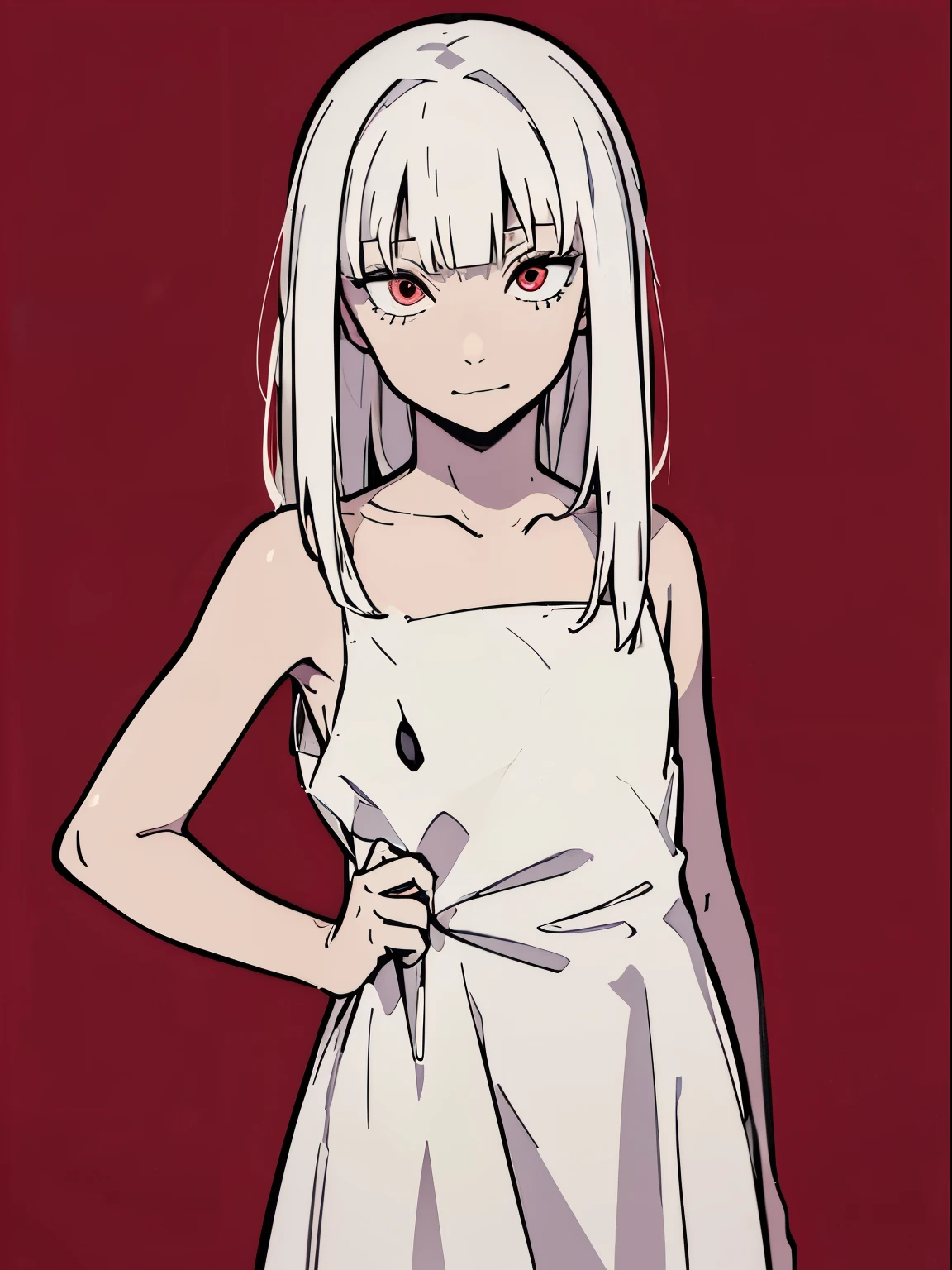 Anime Girl With White Hair And Red Eyes In A White Dress - Seaart Ai