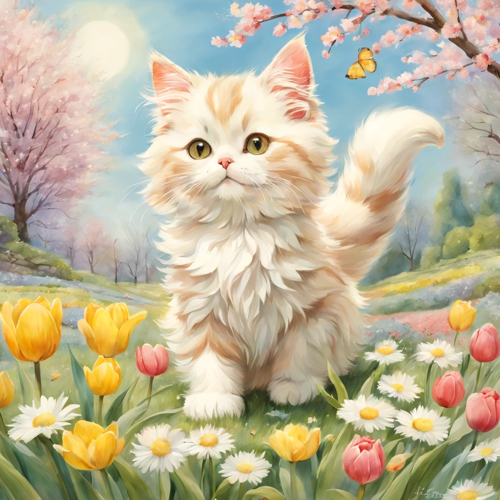 ((cat playing)),dance,raise a hand,jump,open your mouth,indoor,masterpiece,highest quality,fluffy cat,Little,cute,Futebutesi,fun,happiness,,Fashionable scenery,glitter effect,celebration,anatomically correct,All the best,最高にcute猫,cute猫，,fantasy,randolph caldecott style,enlightenment,watercolor painting,Gentle shades
