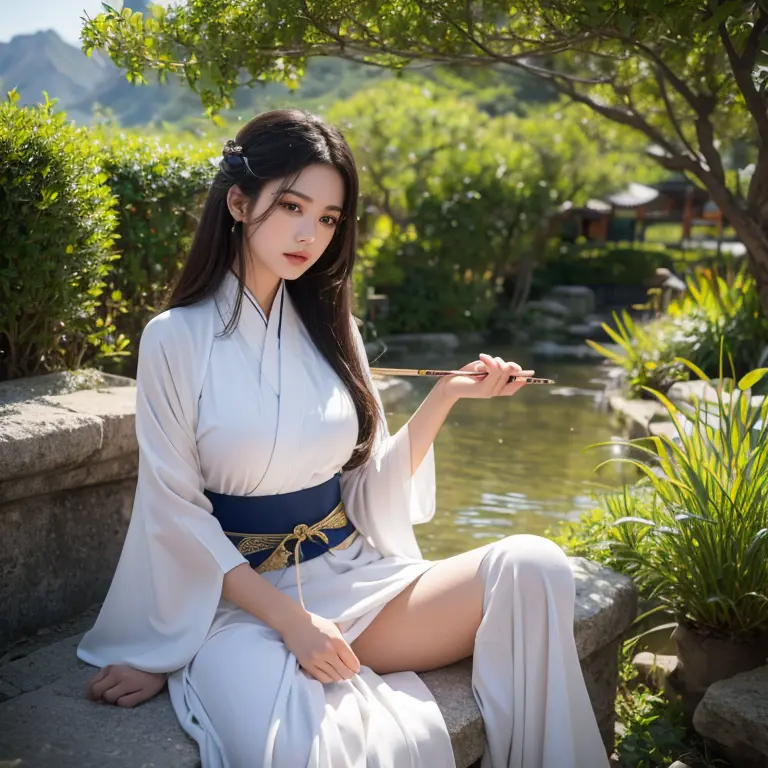 (original photo:1.2), (lifelike), Beautiful and exquisite beauty, 半遮脸面具白色衣服Very detailed eyes and face, beautiful and delicate e...