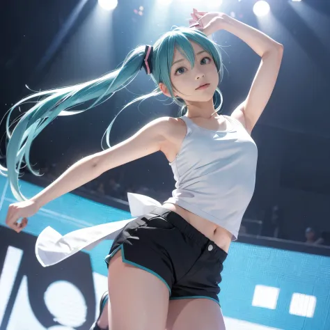 hatsune miku、tank top、shorts、dance、stage