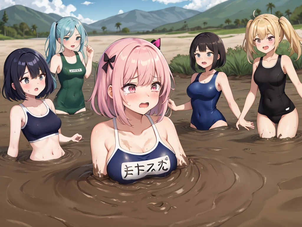 Sexy, best quality, female, multiple girls, group head only, mud on breasts  - SeaArt AI